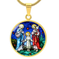 Holy Family stained glass circle pendant necklace