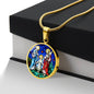 Holy Family stained glass circle pendant necklace