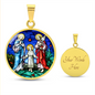 Holy Family stained glass circle pendant necklace
