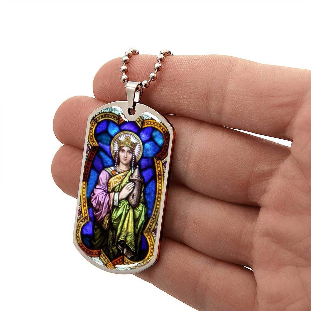 Saint Barbara Stained Glass dog tag pendant necklace