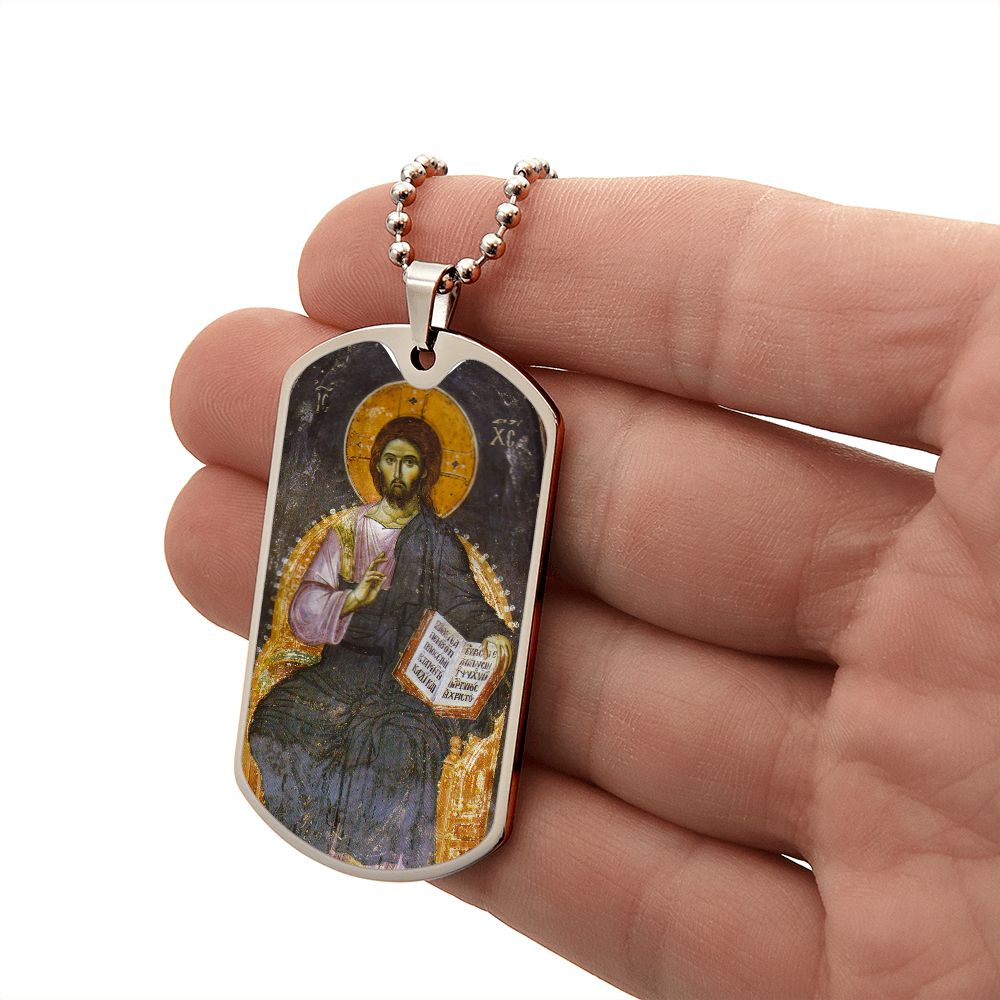 Jesus Christ Pantocrator dog tag necklace