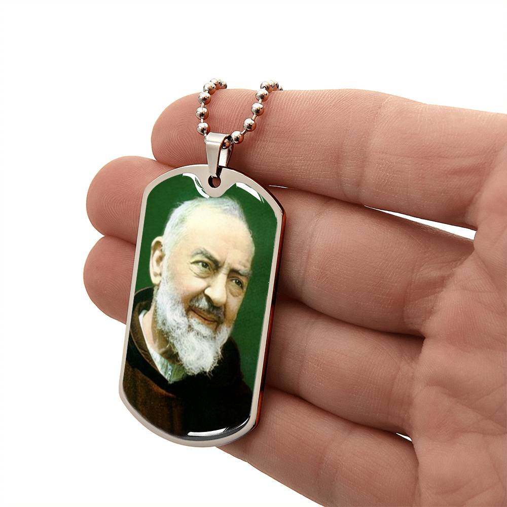 Padre Pio dog tag necklace