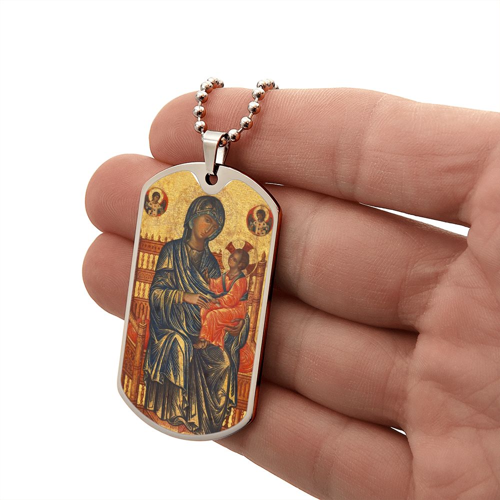 Theotokos Enthroned dog tag necklace