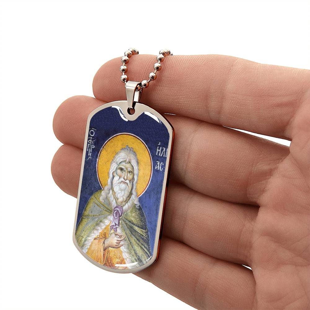 Prophet Elijah orthodox icon dog tag necklace gift