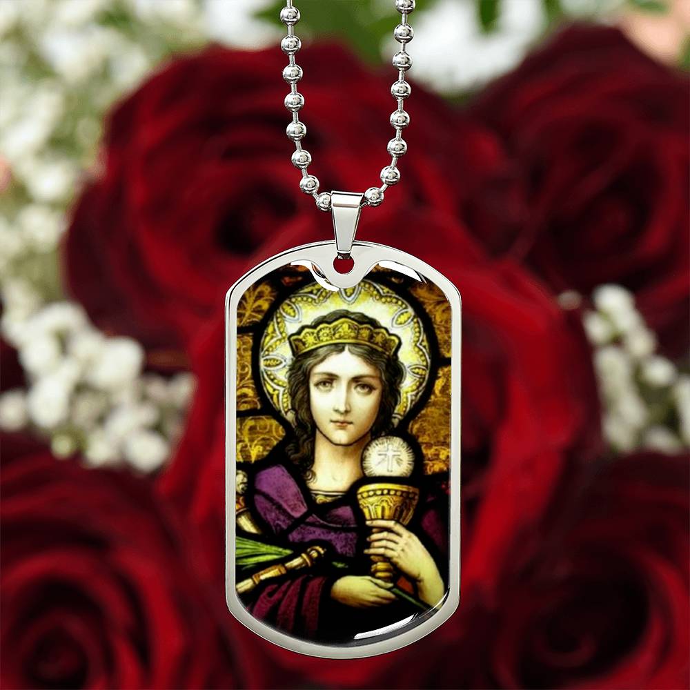 Saint Barbara Stained Glass Dog Tag pendant necklace