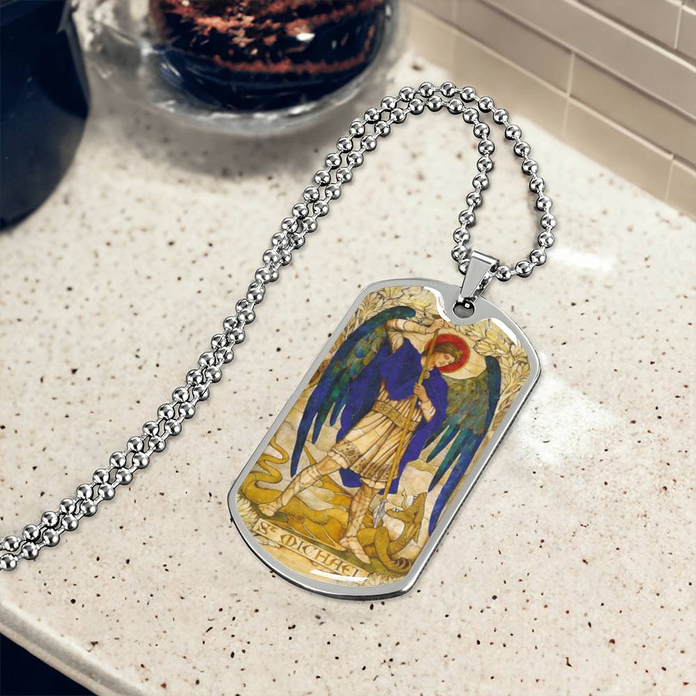 St Michael the Archangel dog tag necklace