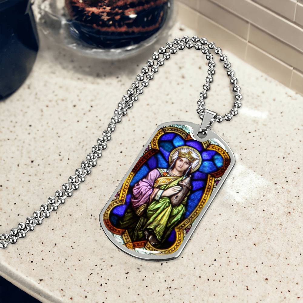 Saint Barbara Stained Glass dog tag pendant necklace