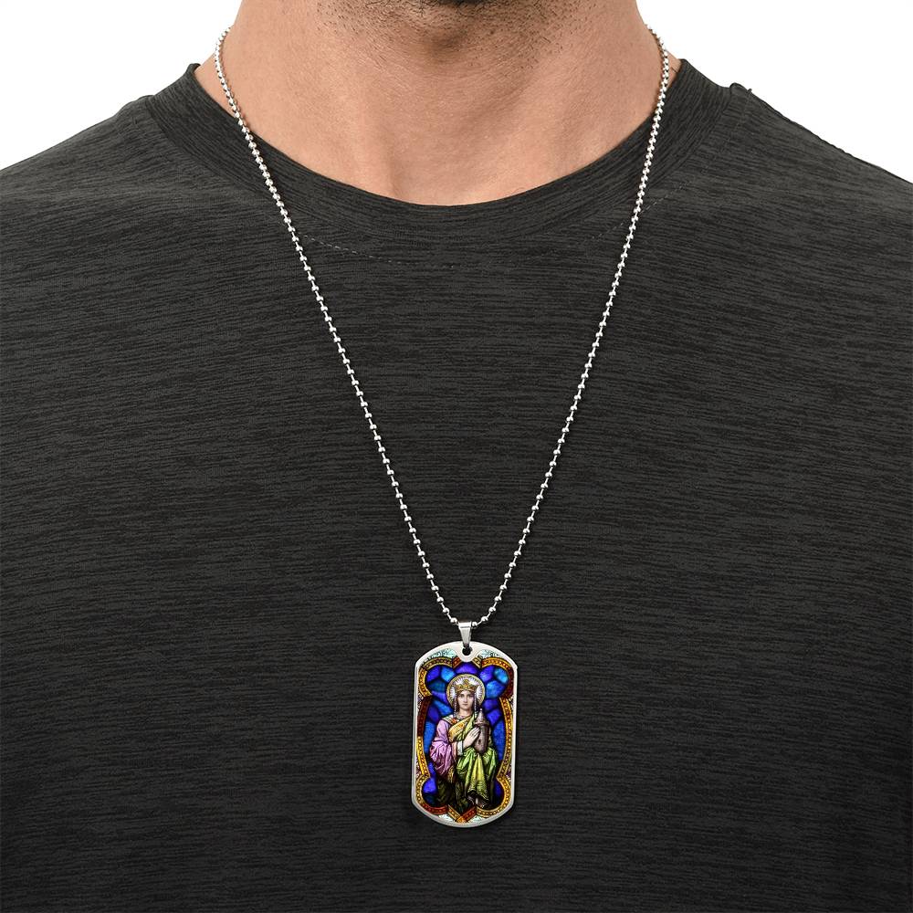 Saint Barbara Stained Glass dog tag pendant necklace