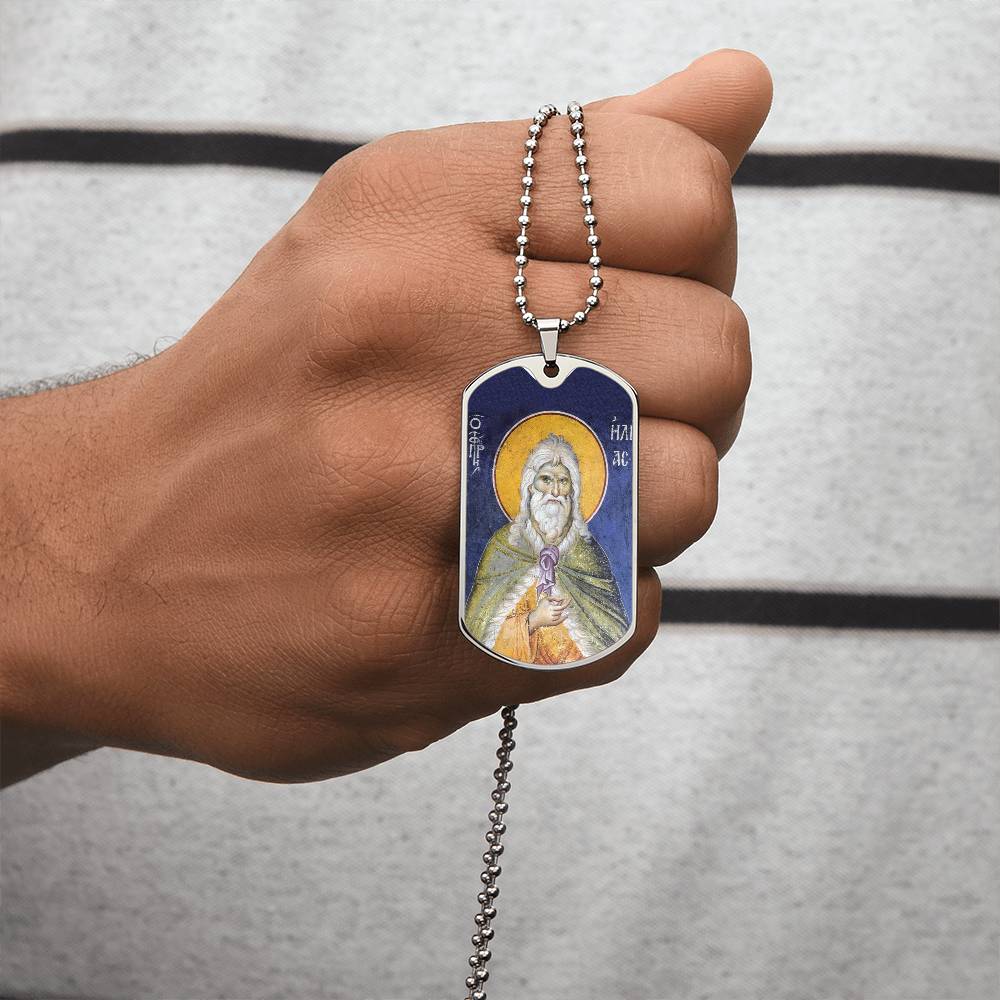 Prophet Elijah orthodox icon dog tag necklace gift