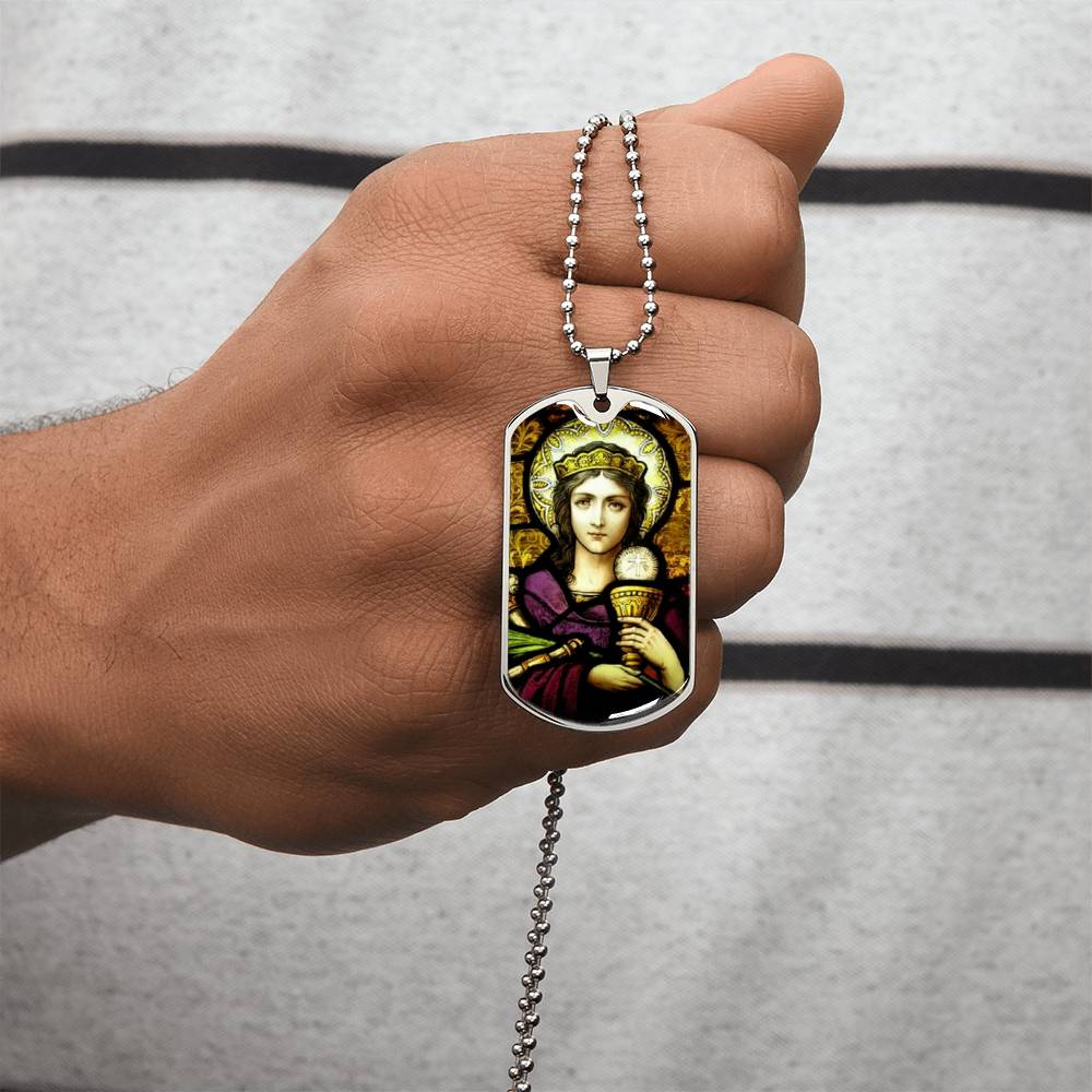 Saint Barbara Stained Glass Dog Tag pendant necklace