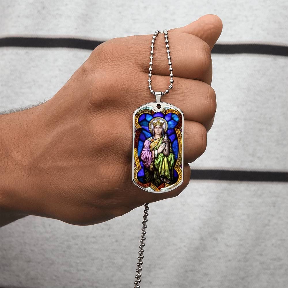 Saint Barbara Stained Glass dog tag pendant necklace