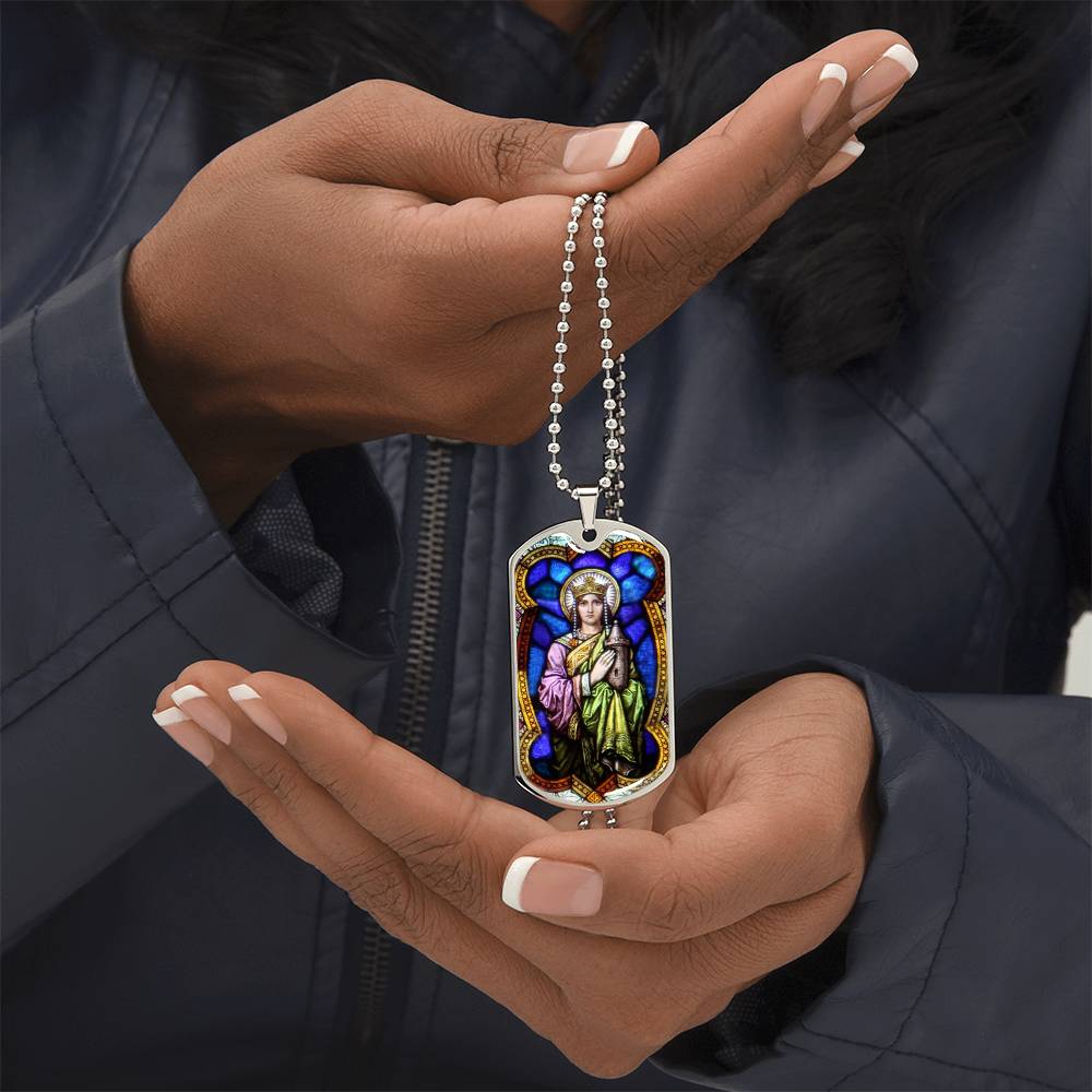 Saint Barbara Stained Glass dog tag pendant necklace