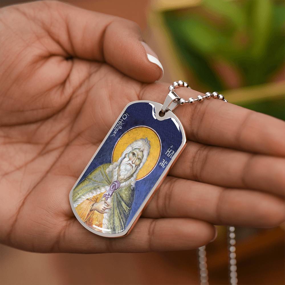 Prophet Elijah orthodox icon dog tag necklace gift