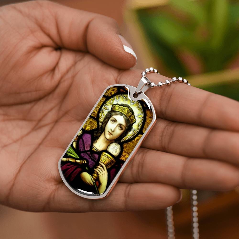 Saint Barbara Stained Glass Dog Tag pendant necklace