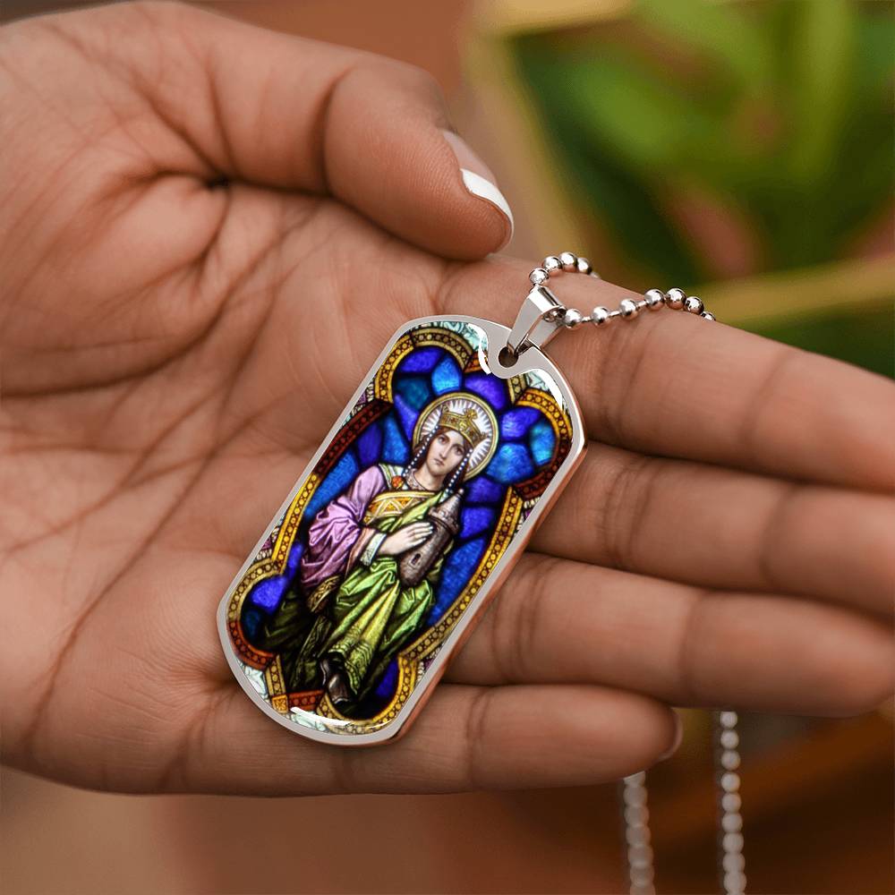 Saint Barbara Stained Glass dog tag pendant necklace