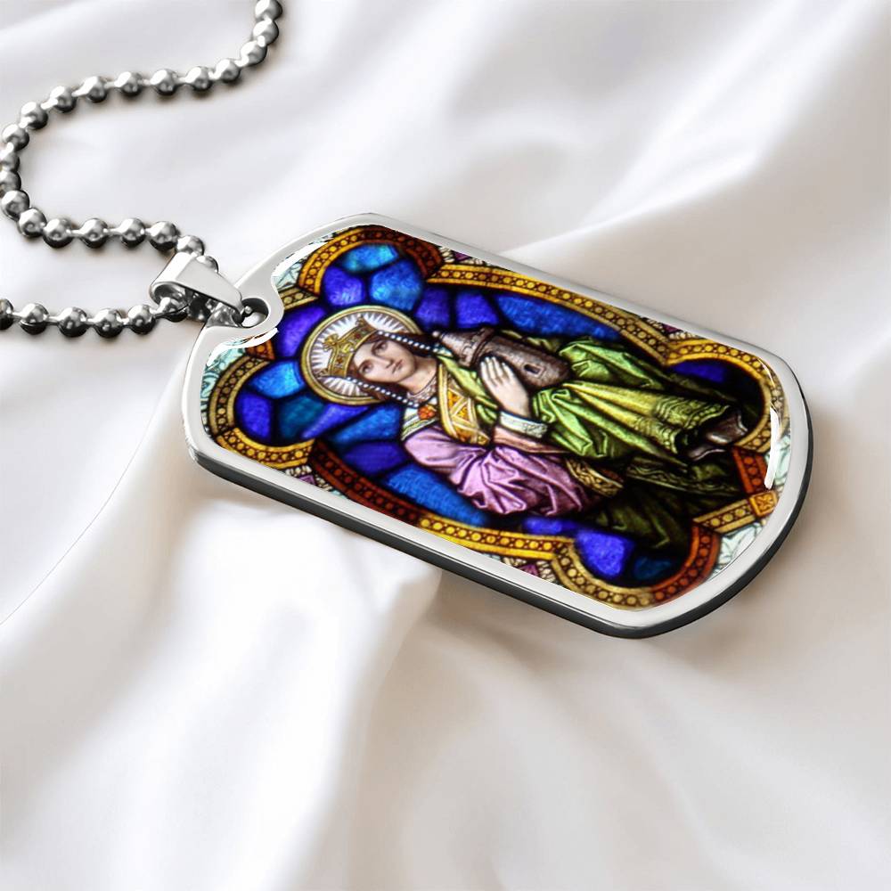 Saint Barbara Stained Glass dog tag pendant necklace