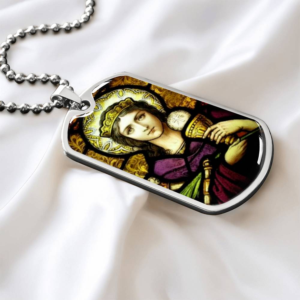 Saint Barbara Stained Glass Dog Tag pendant necklace