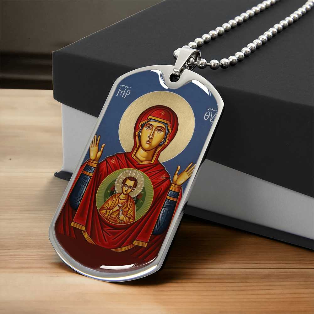 Mother of God Theotokos Odigitria Our Lady of the Sign dog tag neckalce