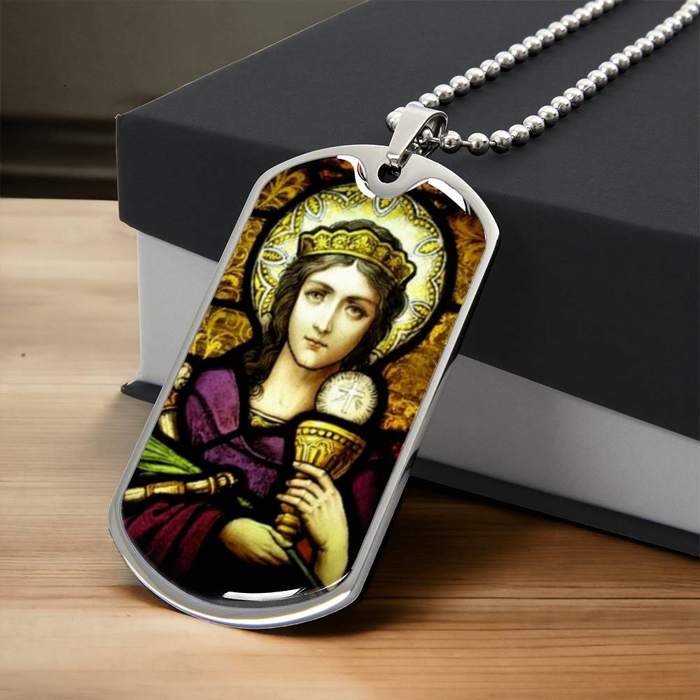 Saint Barbara Stained Glass Dog Tag pendant necklace