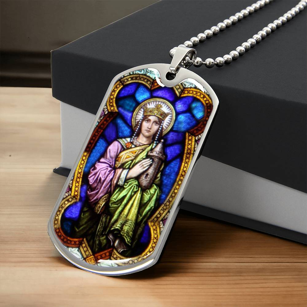 Saint Barbara Stained Glass dog tag pendant necklace
