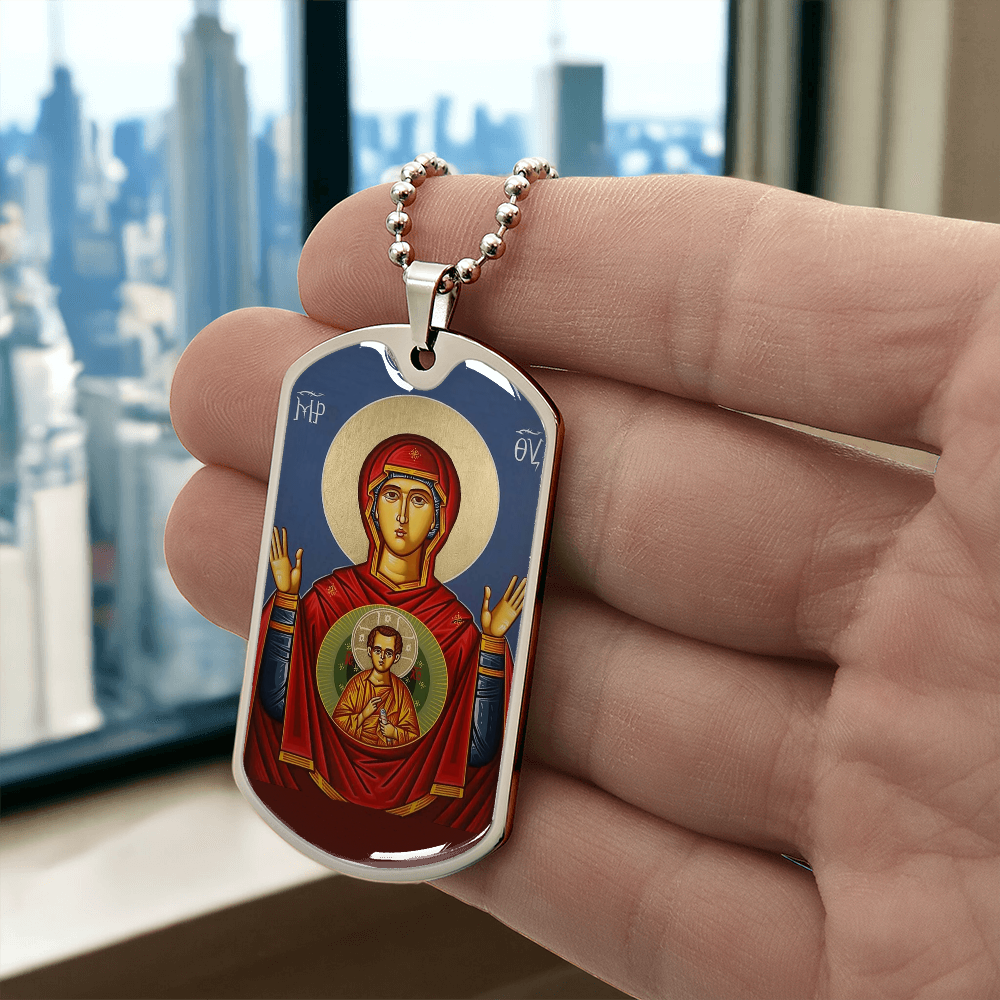 Mother of God Theotokos Odigitria Our Lady of the Sign dog tag neckalce