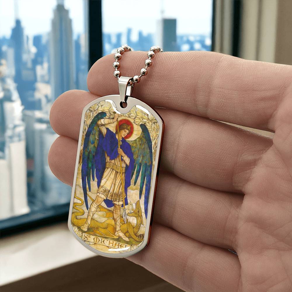 St Michael the Archangel dog tag necklace