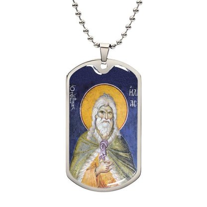 Prophet Elijah orthodox icon dog tag necklace gift