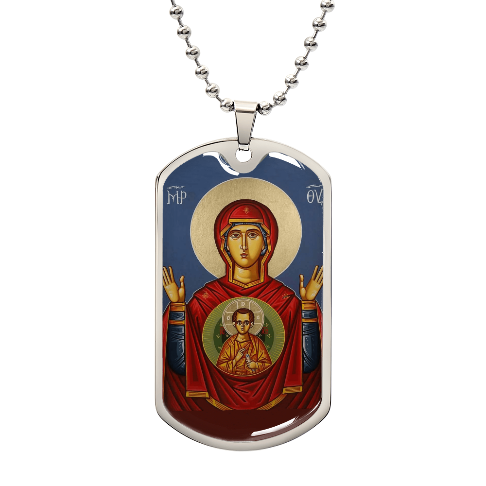 Mother of God Theotokos Odigitria Our Lady of the Sign dog tag neckalce
