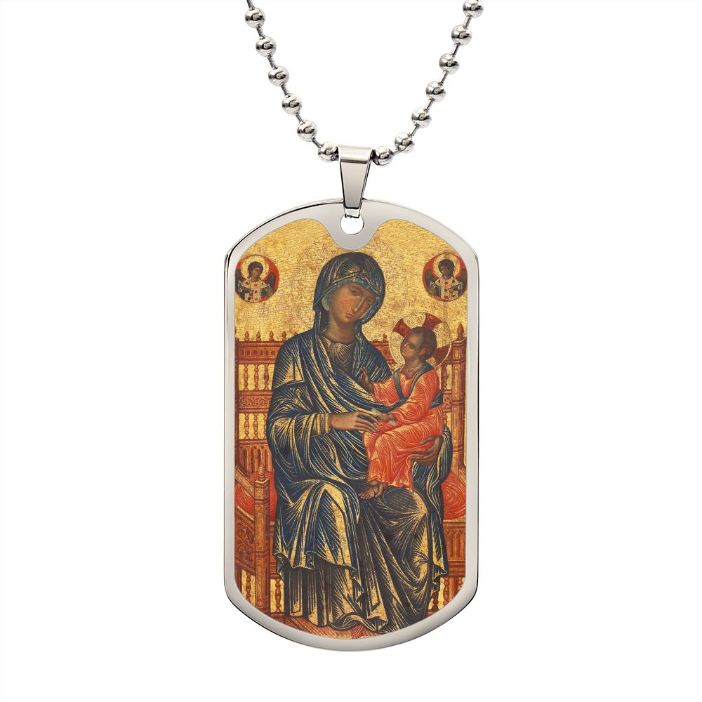 Theotokos Enthroned dog tag necklace