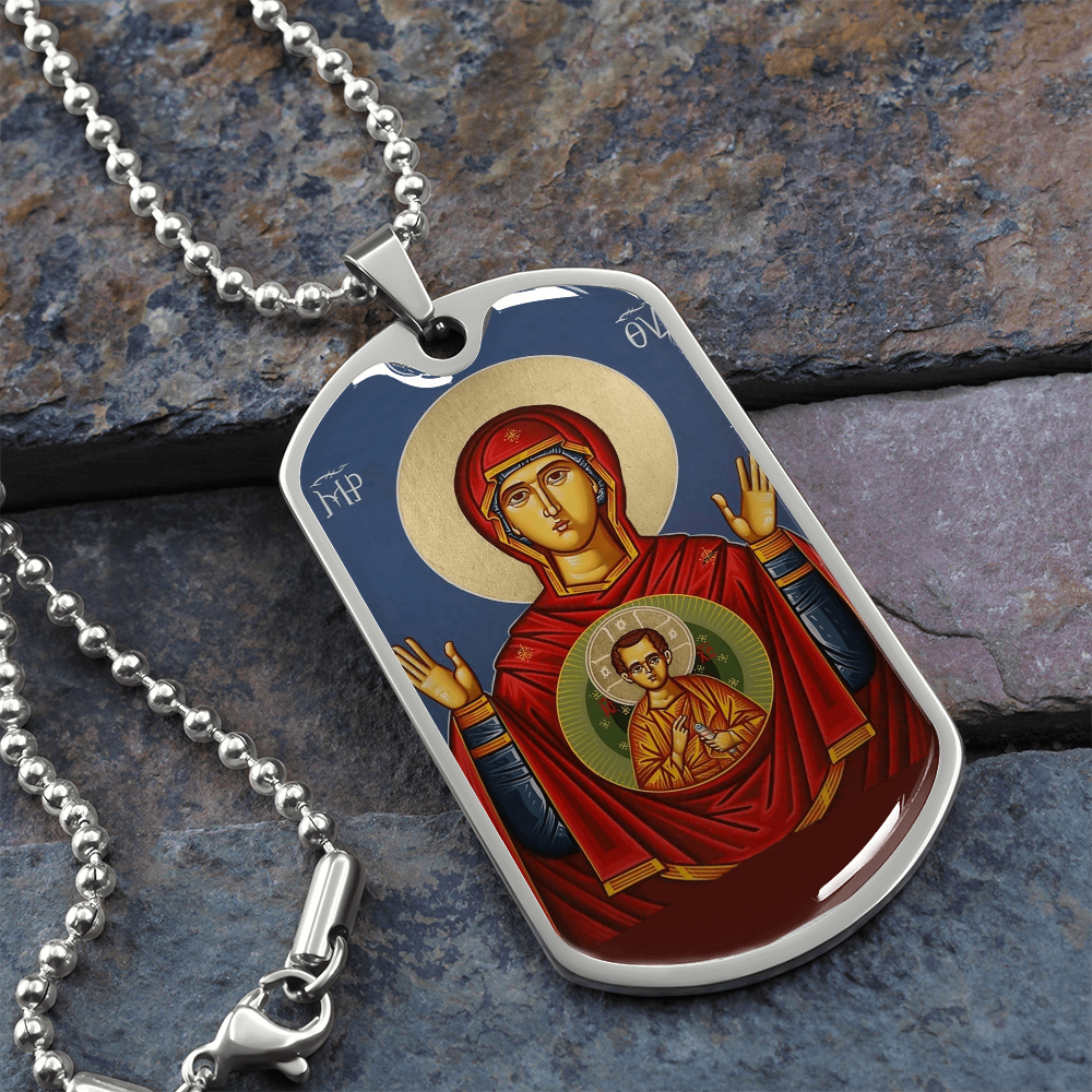 Mother of God Theotokos Odigitria Our Lady of the Sign dog tag neckalce
