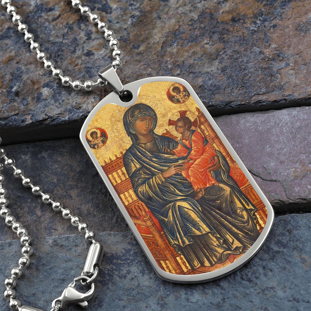 Theotokos Enthroned dog tag necklace