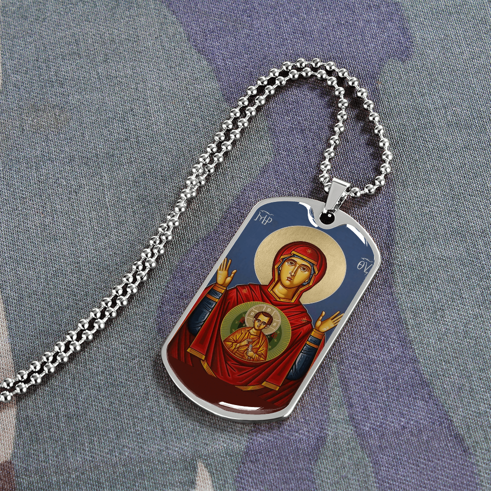 Mother of God Theotokos Odigitria Our Lady of the Sign dog tag neckalce