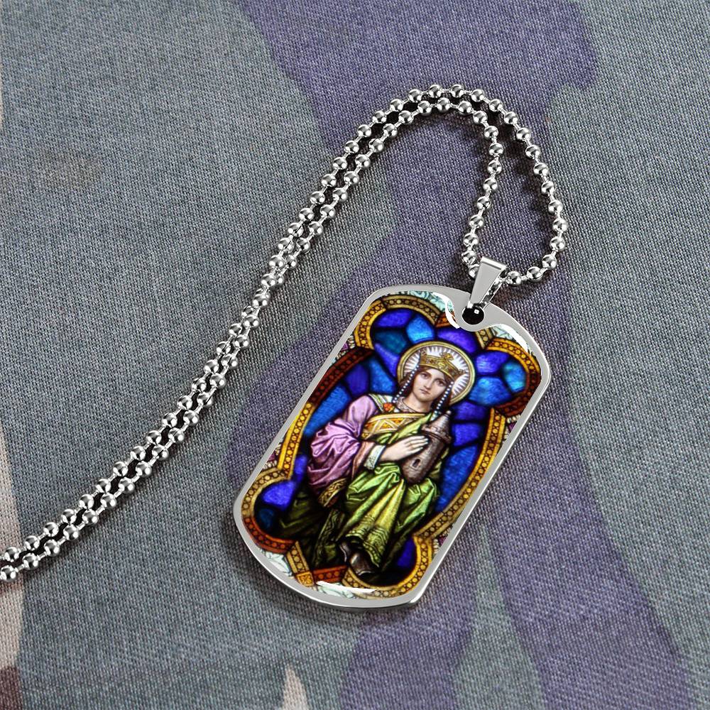 Saint Barbara Stained Glass dog tag pendant necklace