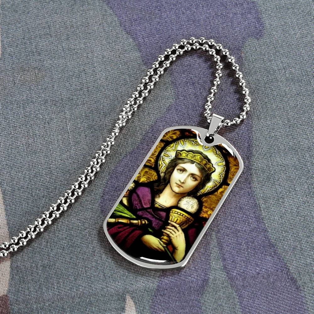Saint Barbara Stained Glass Dog Tag pendant necklace