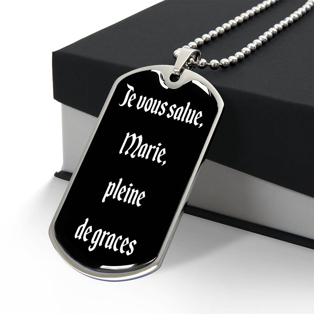 Hail Mary in French Je wous salue Marie dog tag pendant necklace French