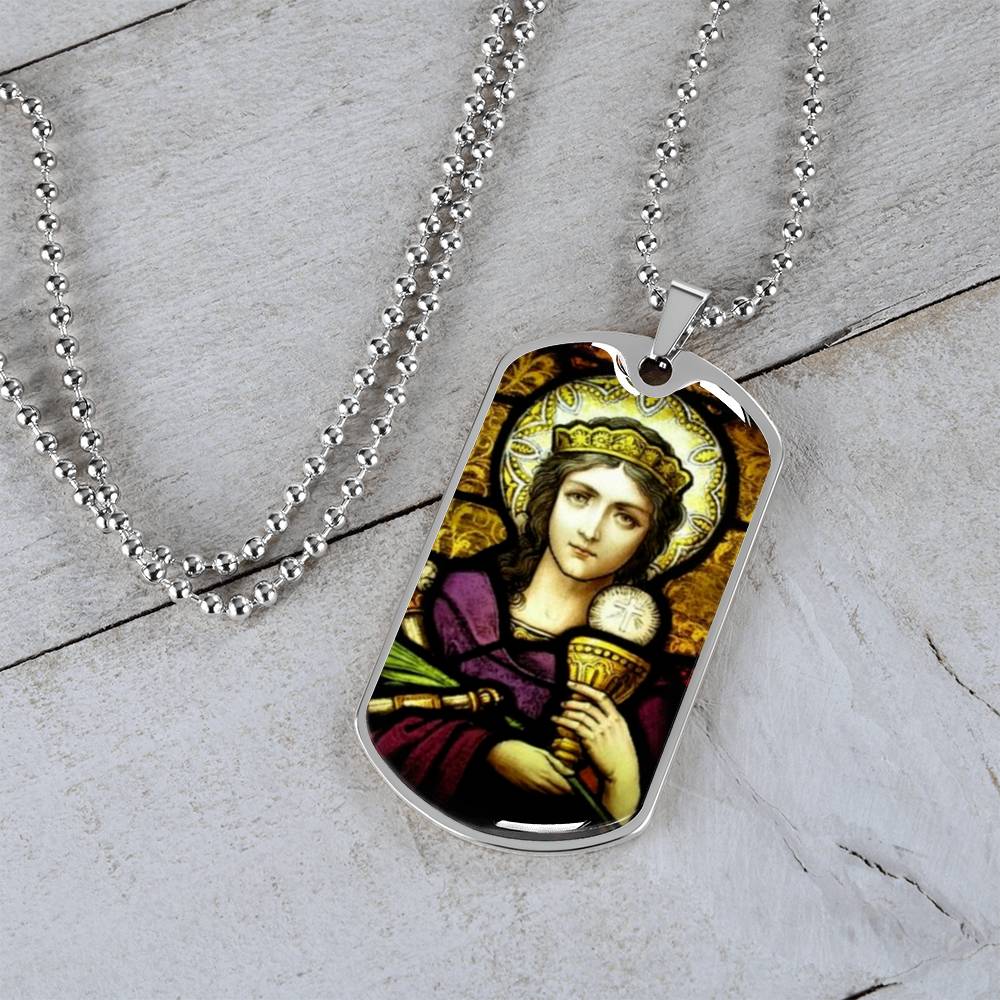 Saint Barbara Stained Glass Dog Tag pendant necklace