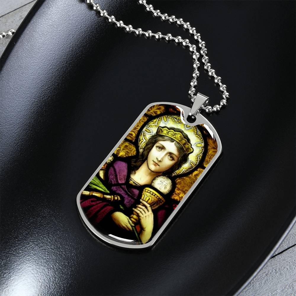 Saint Barbara Stained Glass Dog Tag pendant necklace