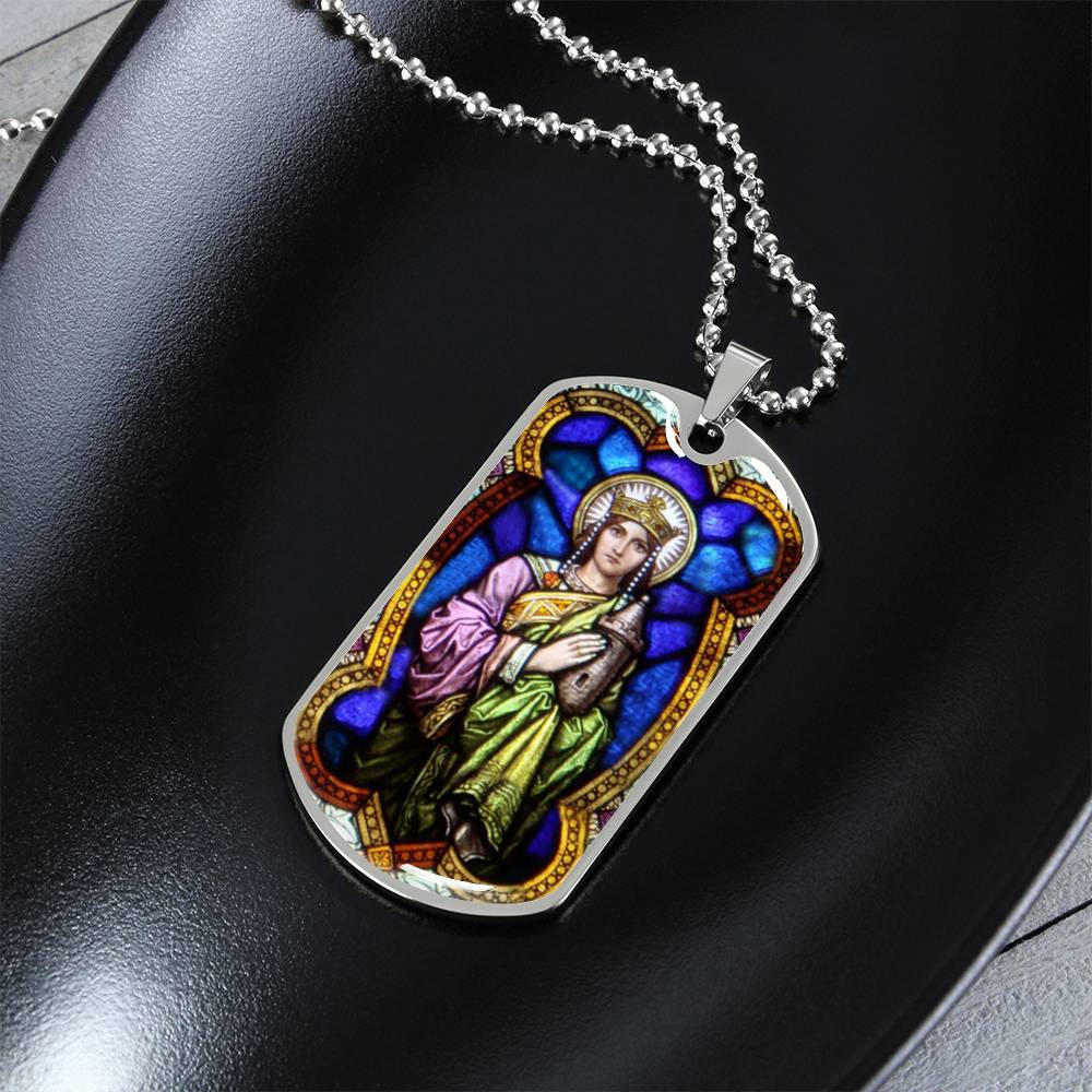 Saint Barbara Stained Glass dog tag pendant necklace