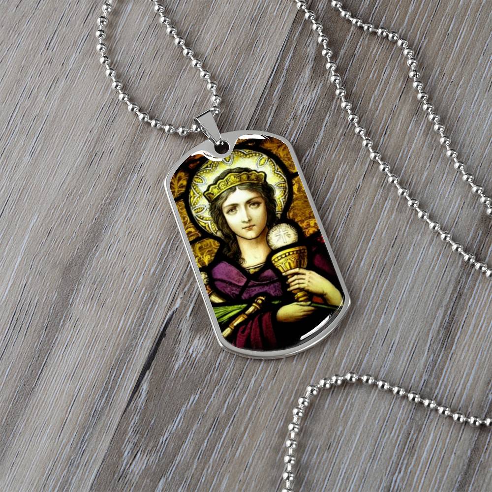 Saint Barbara Stained Glass Dog Tag pendant necklace