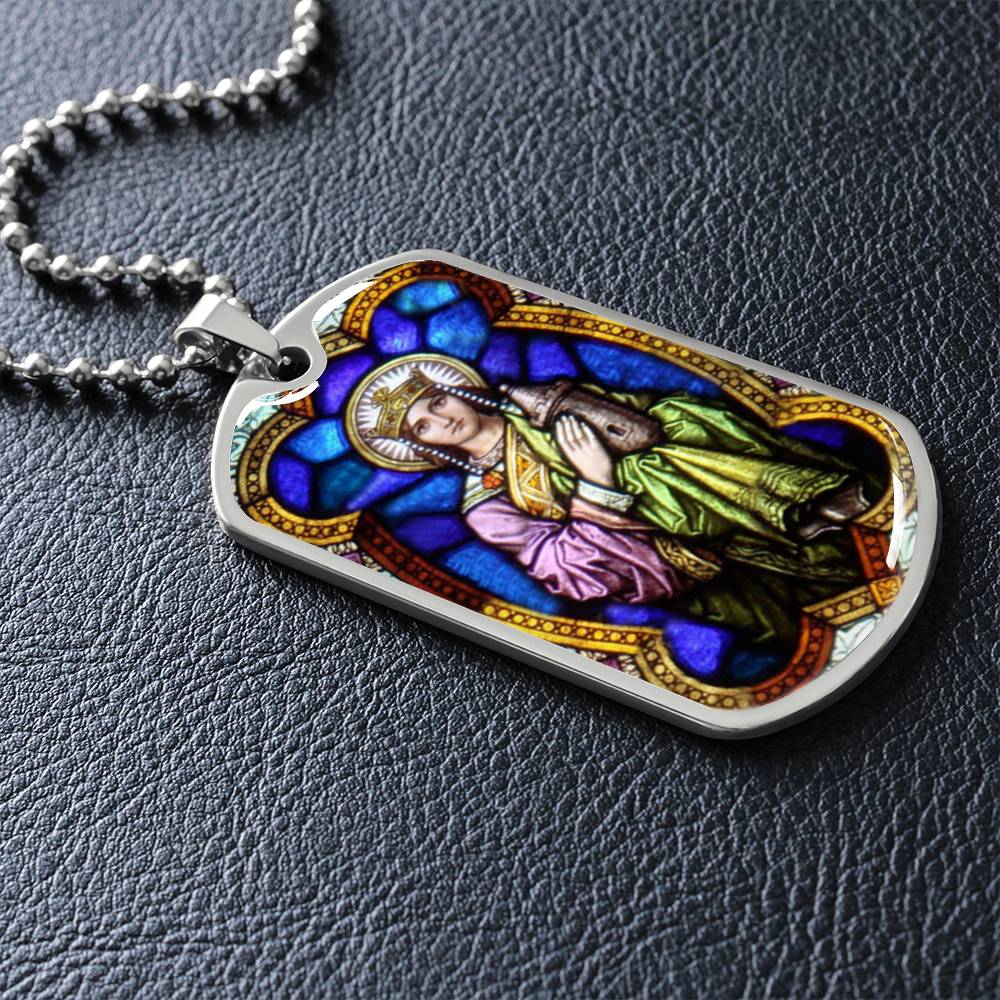 Saint Barbara Stained Glass dog tag pendant necklace