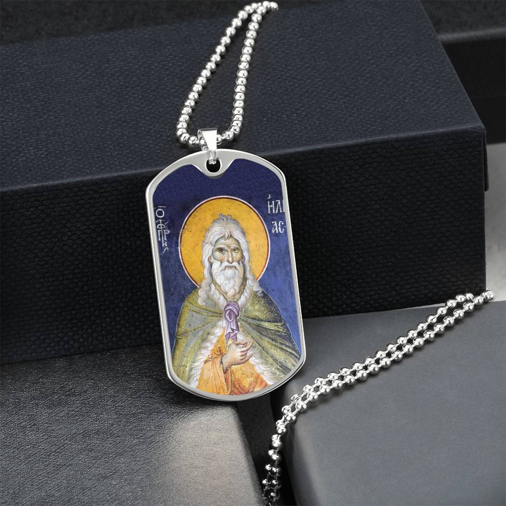 Prophet Elijah orthodox icon dog tag necklace gift
