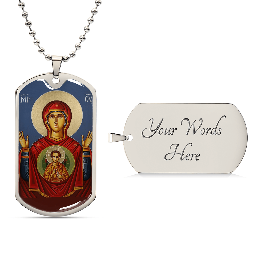 Mother of God Theotokos Odigitria Our Lady of the Sign dog tag neckalce