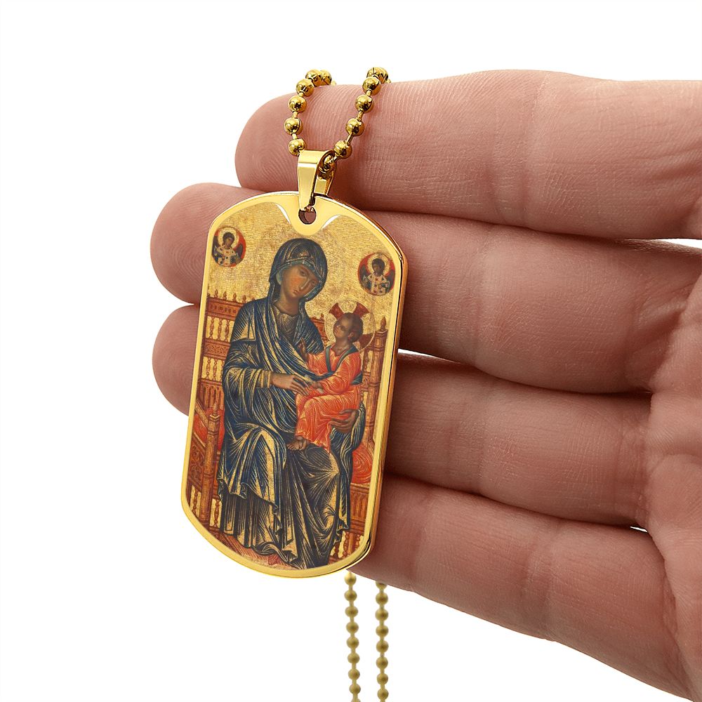 Theotokos Enthroned dog tag necklace
