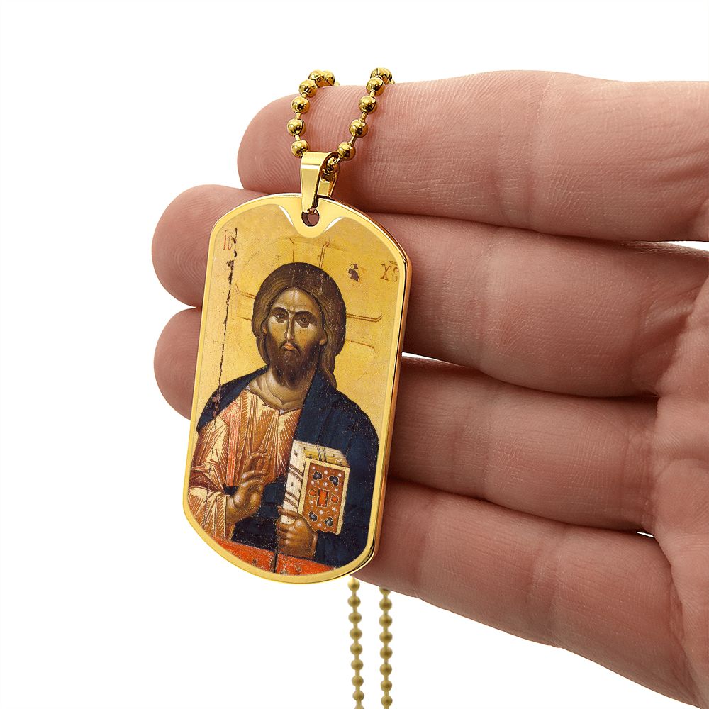 Jesus Christ Pantocrator Vatopedi dog tag necklace