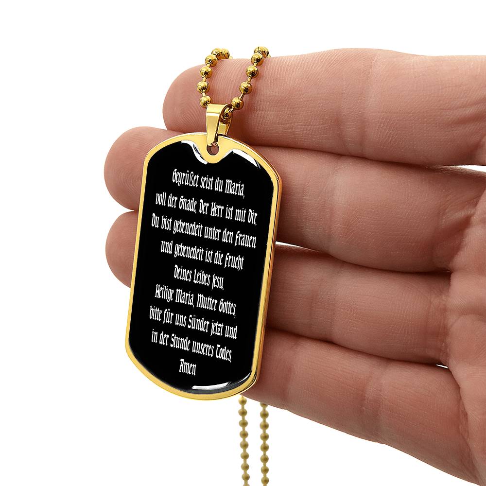 Hail Mary full of grace in German Dog Tag pendant necklace