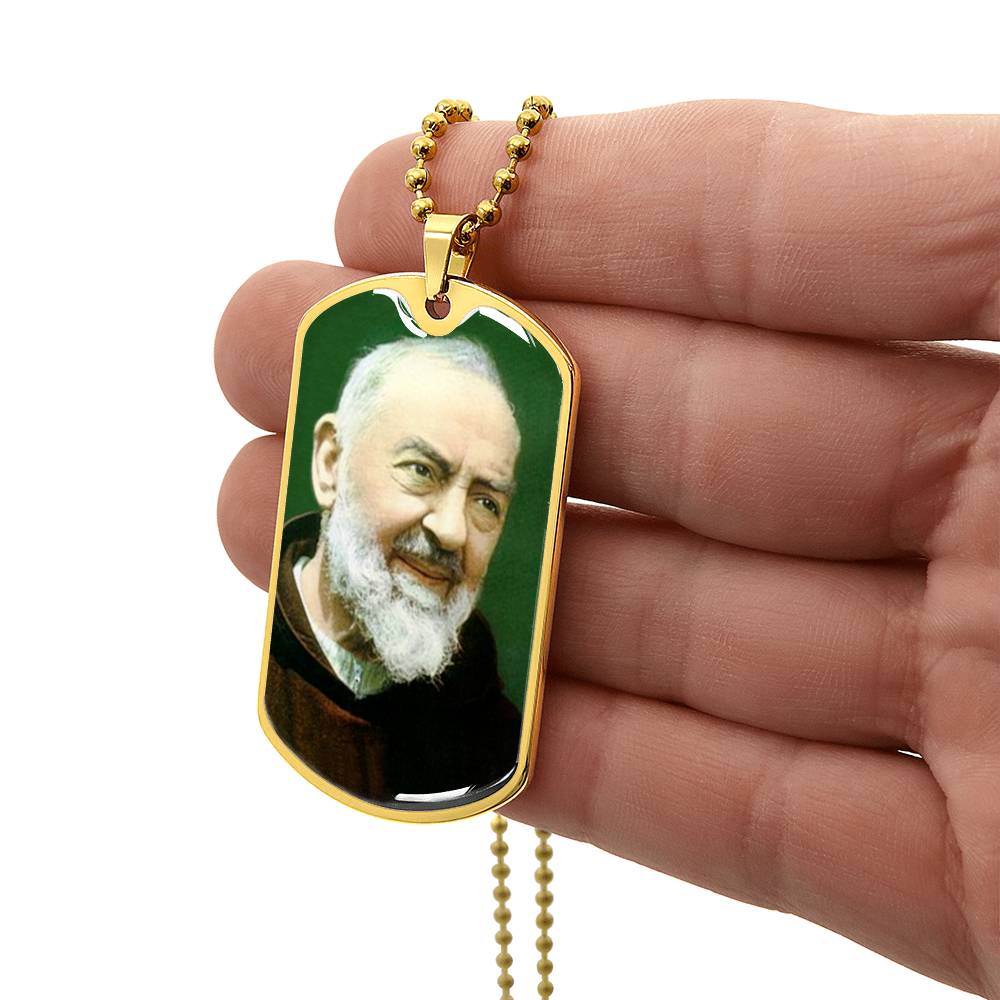 Padre Pio dog tag necklace