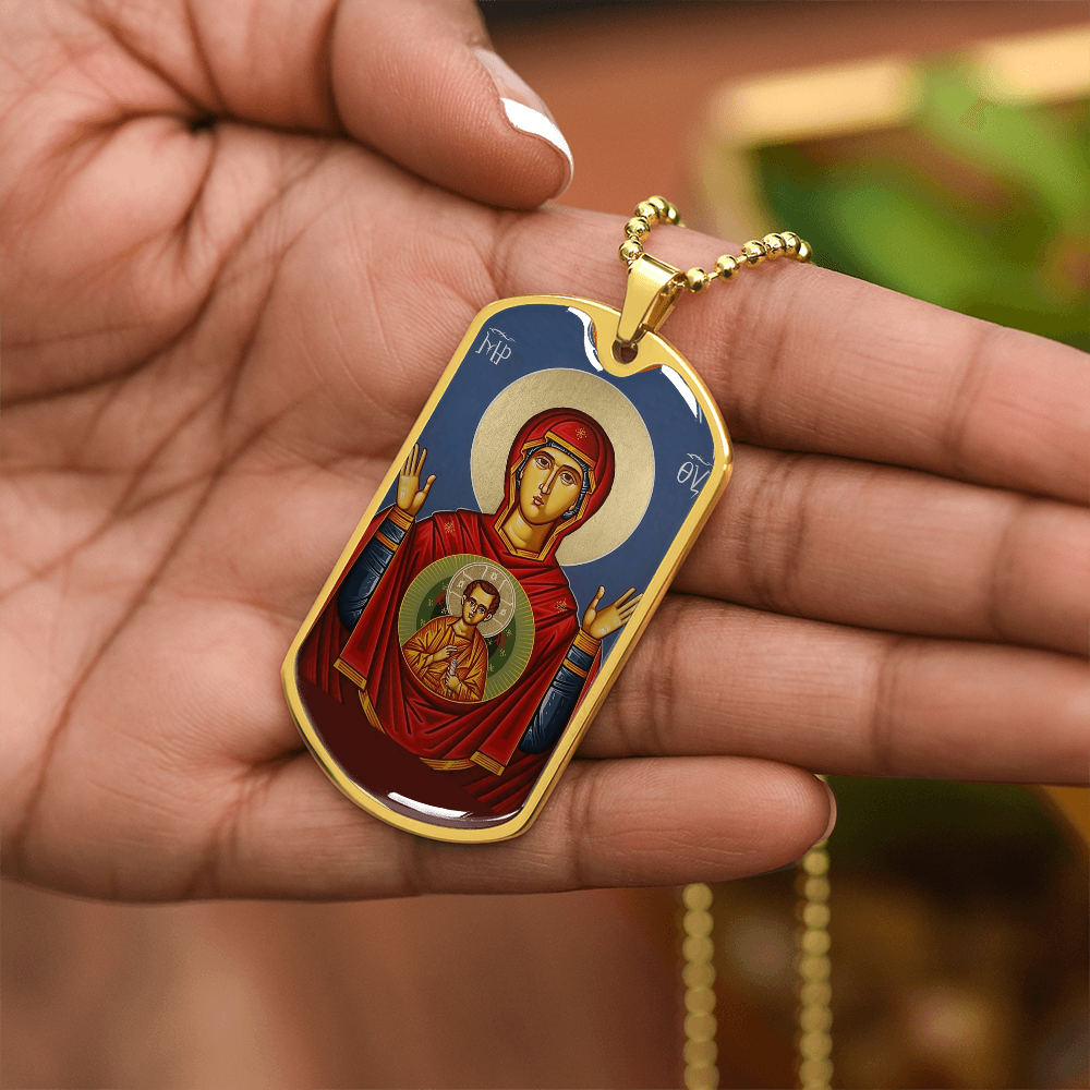 Mother of God Theotokos Odigitria Our Lady of the Sign dog tag neckalce