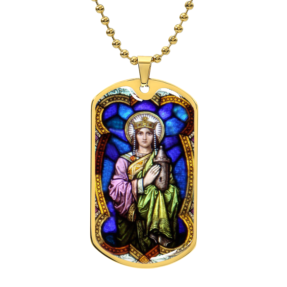Saint Barbara Stained Glass dog tag pendant necklace
