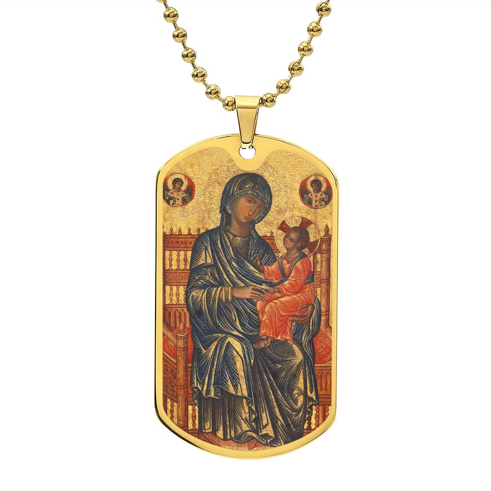 Theotokos Enthroned dog tag necklace
