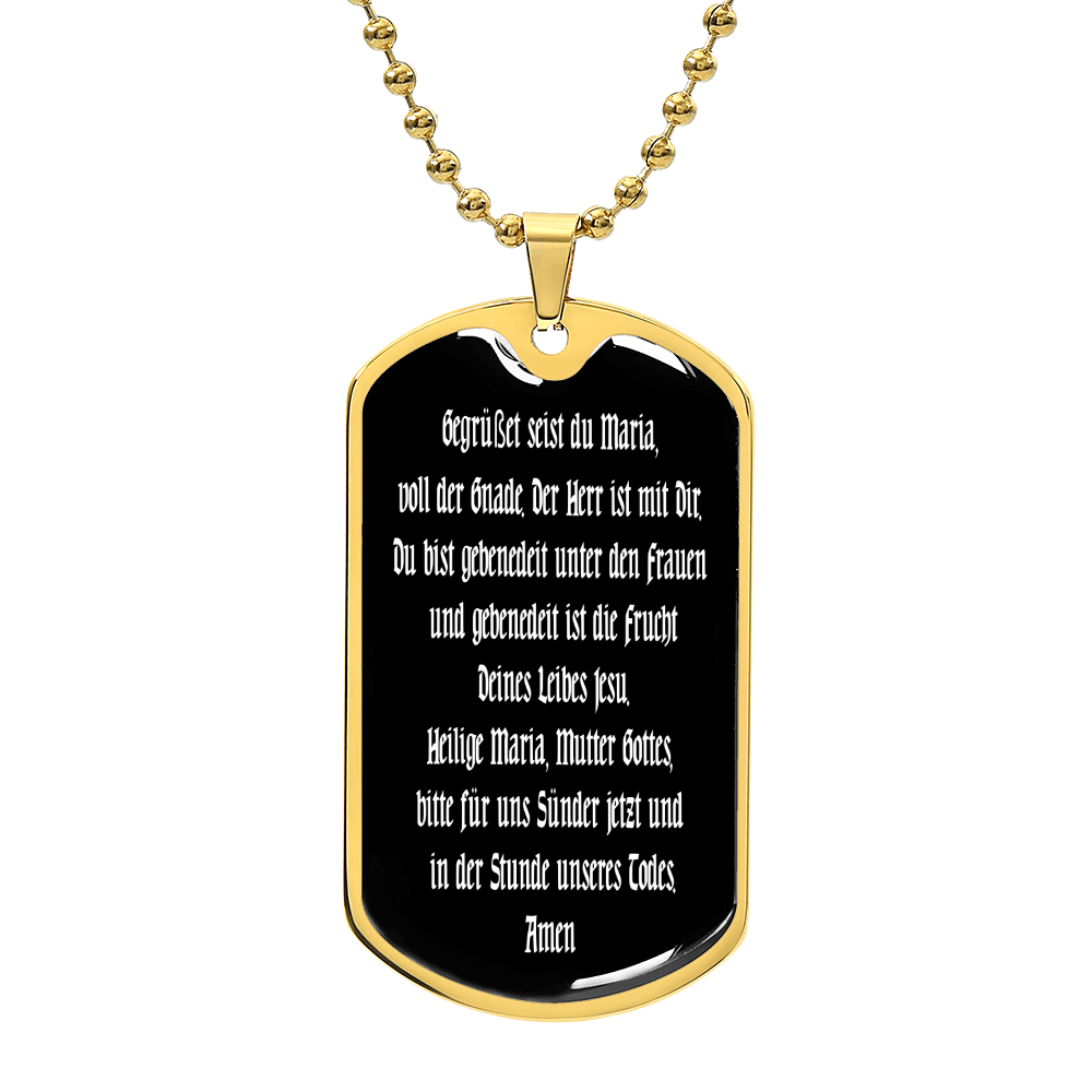 Hail Mary full of grace in German Dog Tag pendant necklace
